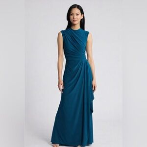 Betsy Adam Teal Jersey Evening Gown Sleeveless Draped Formal Dress Size 6 NWT